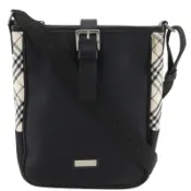 【DOKODEMO】BURBERRY BLACK LABEL Nova 格紋單肩包，尼龍材質，黑色，斜挎/單肩包，A5 尺寸，磁扣，男士款 [二手]