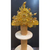 〔修緣佛像文物館〕素金款柳絲水鑽帽 素金帽 （附帽秋）相帽 土地公  城隍爺 神明帽 金色 柳絲 水鑽