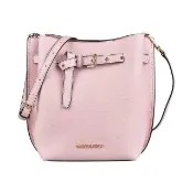 【Michael Kors】MK MICHAEL KORS EMILIA LOGO釦式可調節荔枝紋牛皮斜背水桶包(小/粉紅)