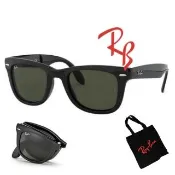 【RayBan 雷朋】Wayfarer折疊式太陽眼鏡 RB4105 601 54mm RB2140摺疊款 黑框墨綠鏡片 公司貨