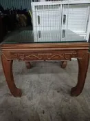 【尚典中古家具】柚木色中國風實木小方几中古-二手-實木方几-方几-小方几-茶几-桌子
