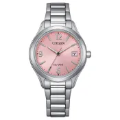CITIZEN 星辰錶 Lady's 光動能 流行色彩粉色面不鏽鋼女錶 33.5mm FE6121-67X 台灣公司貨