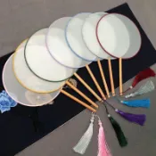 💛臺灣有貨💛團扇空白仿絲古風扇子素面半透明水彩刺繡diy工筆畫書法成品絹扇