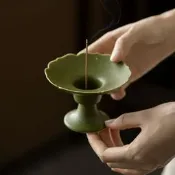 【桃園出貨】小青柑陶瓷灑金高足香爐 線香插香薰爐 中式茶道配件 禪意家用香道具