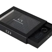 【A|X Armani Exchange】AX armani exchange 滿版皮夾鑰匙圈七夕情人節組 深藍.黑色(七夕情人節)