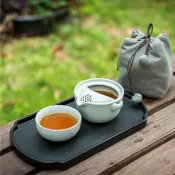 陸寶 汝窯  仙石隨手泡 一壺一杯+攜行布袋 旅行茶具