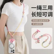 手機掛繩斜挎揹帶式女士可調節掛脖手機殼掛繩手腕式斜跨手機鏈繩防水多功能日系簡約男女通用小巧便攜布藝抽拉式抽繩隨身耳機收納