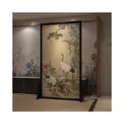 (店+)新中式入門實木可移動屏風隔斷裝飾玄關客廳書房座屏松梅雙鶴圖