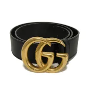 【DOKODEMO】二手 GUCCI GG 標誌寬皮帶 40mm 75/30 小牛皮 GG Marmont 黑色 400593 AP00T 1000