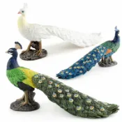 全球選品1館 生活百貨 模擬野生鳥類飛禽動物孔雀模型藍孔雀綠孔雀白孔雀裝飾擺件