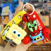 【Wendy】創意卡通海綿寶寶鑰匙扣3D軟膠公仔蟹老闆派大星情侶包包可愛吊飾書包掛飾吊飾配飾