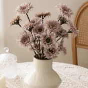 26 厘米棕色人造花非洲菊雛菊菊花向日葵帶莖花束假花用於婚禮 DIY 家居房間裝飾聖誕裝飾