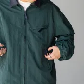 Jacket 復古拼色翻領拉鏈工裝外套 日系寬鬆短款設計口袋風衣夾克