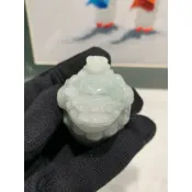天然緬甸玉A貨翡翠/母子三角蟾蜍錢幣/擺件