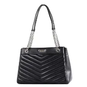 【Michael Kors】WHITNEY 絎縫皮革三層置物托特包-黑色/銀