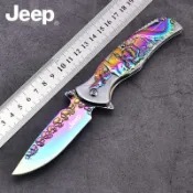 【臺灣熱銷】【JEEP】不鏽鋼摺疊刀隨身野營刀具龍紋浮雕便攜式戶外水果刀旅行小刀