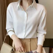 宜百家 大尺碼襯衫女 2025春免燙抗皺防皺長袖黑色襯衫女正式大學生工作服薄款打底襯衣