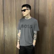 美國百分百【全新真品】BOSS 短袖 棉質 T恤 圓領 T-shirt 休閒 上衣 大logo 短T 兩色 DI56