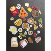 【哈狼族】服飾輔料/刺繡布貼/EMd/食物系列 荷包蛋牛奶吐司咖啡蕃茄花椰菜蘋果壽司麵包甜點糖葫蘆披薩漢堡薯條背膠燙布貼