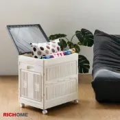 RICHOME 掀蓋式收納櫃(附輪) 上掀式儲物箱 滑輪收納箱 大容量整理箱 堆疊收納 移動式儲物 空間收納 BX023