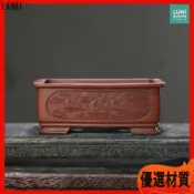 紫砂花盆 長方形盆景盆 仿古陶瓷花盆 帶孔透氣 粗陶盆 蘭花盆 多肉盆栽容器 中式古典風格 陽臺園藝 居家裝飾 擺飾