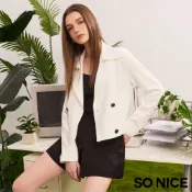 SO NICE【特惠】 高智感極簡大翻領短版抽繩不易皺挺瘦風衣外套｜日本三醋酸系列｜都會時尚女裝 【52535005】