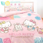 享夢城堡 天絲雙人四季涼被5x6-HELLO KITTY 風景繪-粉