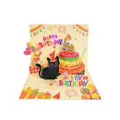 Paper Play 生日卡片-3D立體小黑貓可吹蠟燭音樂燈光生日蛋糕造型卡片(3D卡片 立體卡片)