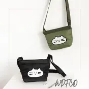 (店+)WDF.CO現貨｜2025韓國東大門秋冬新款刺繡小貓│黑綠2色輕便手機包│卡通貓咪尼龍斜背包｜有拉鍊單肩包｜可愛小物