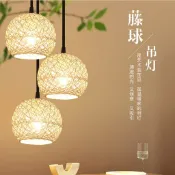 千織屋 麻球吊燈藤藝球形鳥巢復古餐廳藤編織燈服裝店ins麻繩藤球星空燈