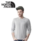 【戶外風】【The North Face】男 LOGO 快排長袖T恤  灰白