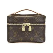 【Louis Vuitton 路易威登】LV M44936 Nice Nano印花LOGO設計牛皮飾邊塗層帆布拉鍊手提化妝箱(迷你/咖啡)