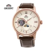 ORIENT 東方錶 SUN&MOON系列 半露空日月相錶 皮帶款 玫瑰金色 RA-AS0009S - 42mm