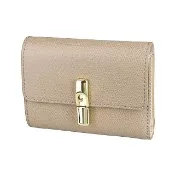 【FURLA 芙拉】FURLA Iride電鍍金釦LOGO牛皮6卡磁釦式三折中夾(小/灰褐x沙米)
