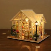 高端diy小屋M009索薩花店 3D立體微縮迷你場景房子模型擺件玩具生日禮物