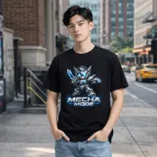 機器戰士T恤 MECHA MODE 黑色 白色 藏青短袖 潮流機甲設計 男生上衣 寬鬆純棉 情侶可穿