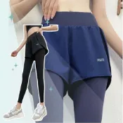 (店+)i揪團 女款瑜珈假兩件九分長褲 瑜珈褲 運動褲 防走光 女生褲子 健身 休閒 口袋 假兩件 (K08)