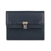 【Michael Kors】MK MICHAEL KORS Hamilton Legacy 鎖頭金字LOGO牛皮2卡釦式卡片零錢包(海軍藍)