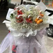 【台中發貨】平安夜蘋果太空艙包裝盒 透明圓形塑膠盒 聖誕蘋果花束 DIY 資材 花店商用水果禮盒包材