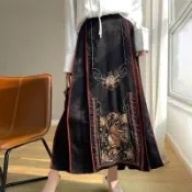 【巴黎精品】半身裙緞面長裙-刺繡馬面裙復古大裙擺女裙子a1iz53