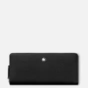 義大利製！全新日本專櫃正品 MONTBLANC 萬寶龍 匠心系列 黑色防刮全牛皮六卡式拉鏈長夾/手機包/手拿包 附盒裝