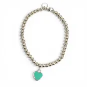 【DOKODEMO】【5積分】成色極佳★ TIFFANY&Co. Tiffany Return to Tiffany 迷你心形吊牌串珠手鍊 AG925 銀藍色 重6.8克 附原廠盒及防塵袋