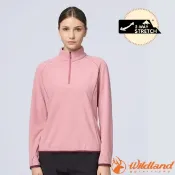 【荒野 WildLand】女 彈性雙面刷毛PILE直筒保暖衣.保暖長袖中層刷毛衣.休閒運動衫.立領衫/雙向彈性/ 0B32503-221 裸霧粉