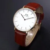 【Daniel Wellington】Daniel Wellington皮革風格時尚腕錶深咖啡+玫瑰金-40mm-DW00100009