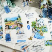 良梧【現貨速發】微風與甜 意鳥etori貼紙包 時尚女孩風格PET手帳素材貼20張 女孩穿搭街拍氣質煙火花束