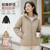 (店+)棉服休閒口袋設計長版衍縫秋冬穿搭Oversize寬鬆戶外出行無領拉鍊款立領女棉襖輕量鋪棉短版麵包服冬日外出韓系輕薄春秋冬棉衣女外套保暖寬松連帽休閑棉襖棉服短款