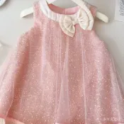 TT 2025夏季洋裝新款女童背心洋氣寶寶蝴蝶結亮片禮服公主裙公主風 XP4T
