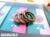 AEACOS@古董 古著 vintage retro 品牌標記GOZO 古銅色 皮帶造型 四個環 戒指 戒圍不可調