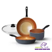 【蝦皮直營】Mama Cook 米蘭經典銅瓷IH不沾鍋具/炒鍋/平底鍋/奶鍋/附鍋蓋 露營