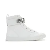 【KARL LAGERFELD 卡爾】JEREN寶石鑽飾真皮高筒休閒鞋 白(原廠公司貨)